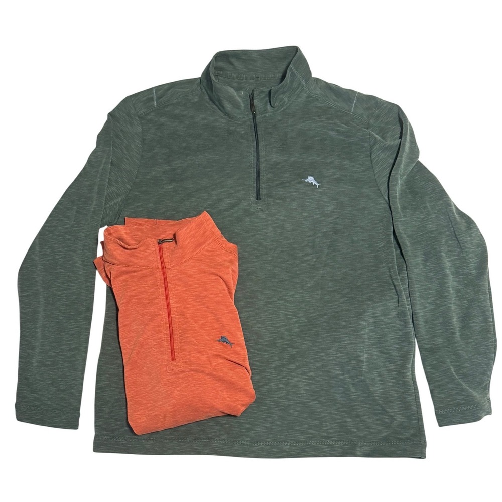 Tommy Bahama Mens XL Emfielder Qtr Zip Pullover Sweater Lot of 2 Orange Green - Picture 4 of 10